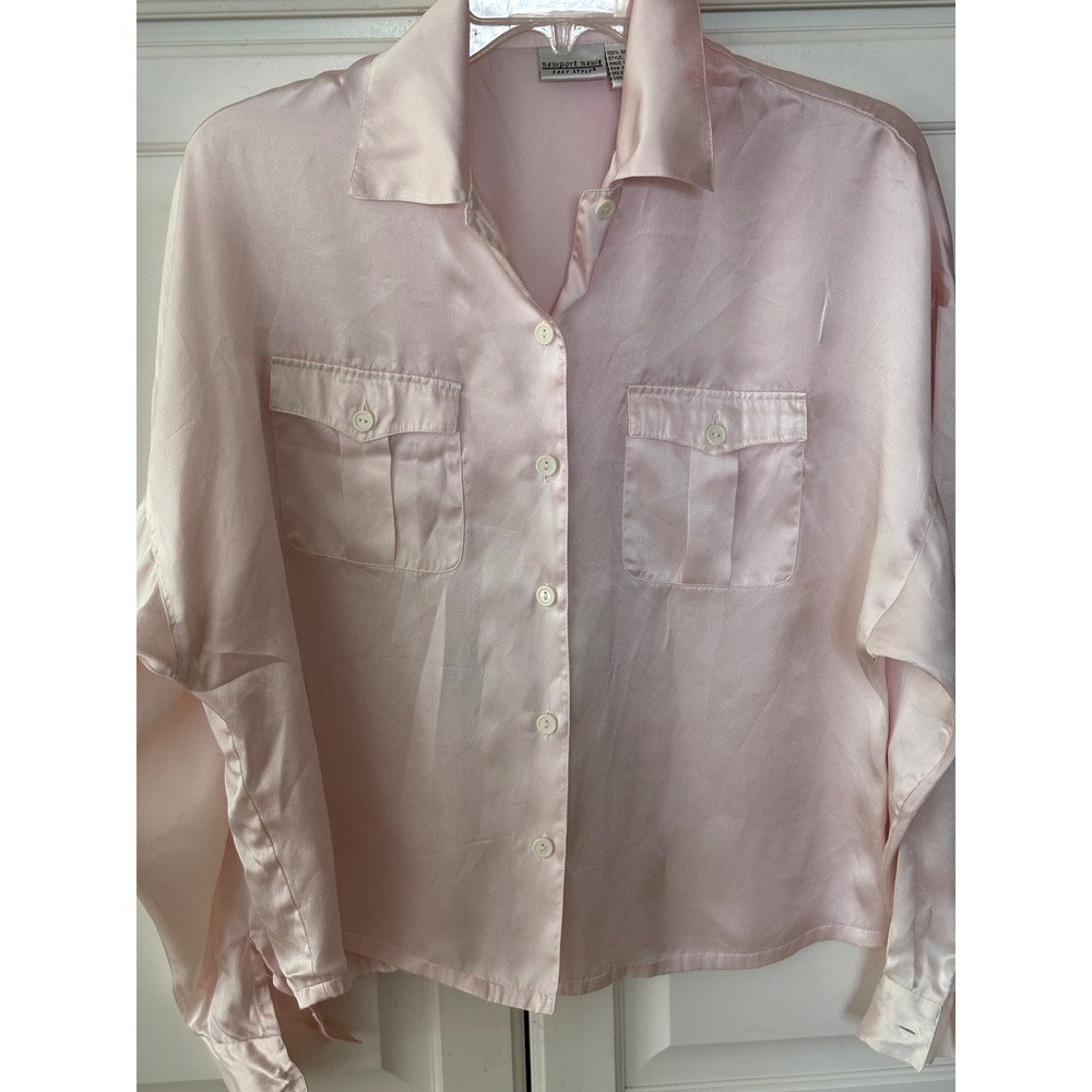 Newport News Easy Style Pink 100% Silk Button Down Blouse Shirt Womens 4 G2241